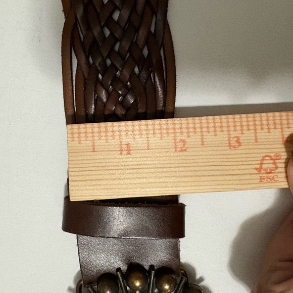 Black & Brown brown leather statement belt. Length is 43 inches. Large buckle. - Picture 6 of 14